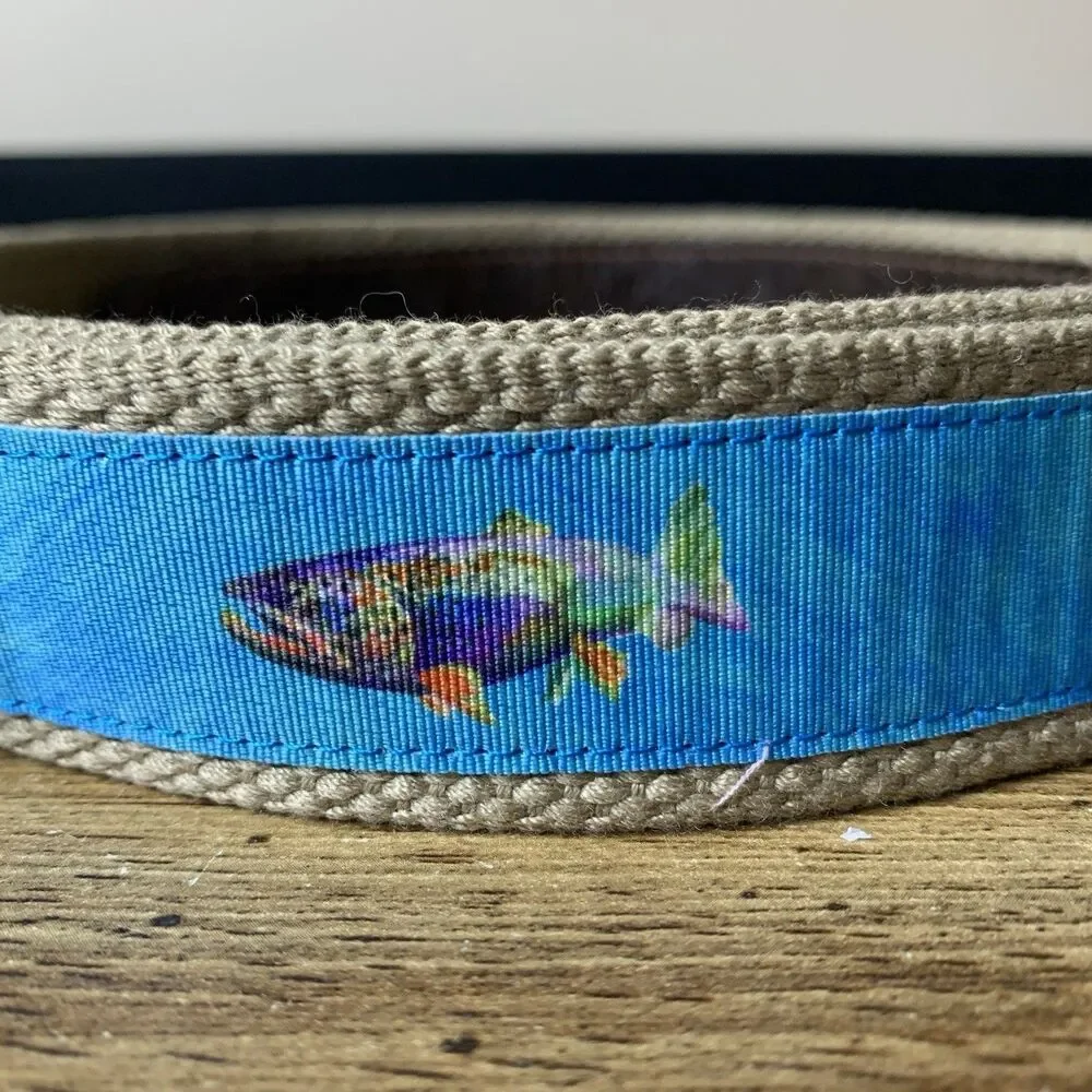Savlen Fly Fishing Brown Trout Ribbon Belt Pickleball Level Wear Cotton/Leather